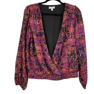 Allison Joy Evereve Pink Long Sleeve Ruffled Blouse Womens S Abstract Wrap Style